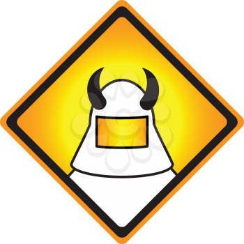 Royalty Free Clipart Image of a Warning Sign of a Man in a Containment Suit