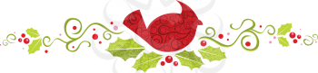 Royalty Free Clipart Image of A Christmas Cardinal Banner 
