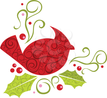Royalty Free Clipart Image of A Christmas Cardinal In A Corner
