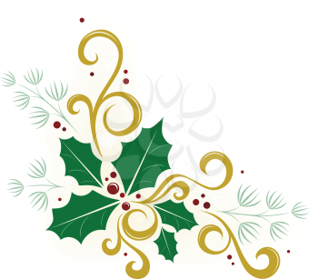 Royalty Free Clipart Image of Holly, Ivy And Pine In A Corner
