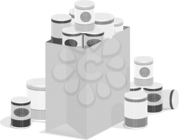 Royalty Free Clipart Image of a Sack of Canned Goods