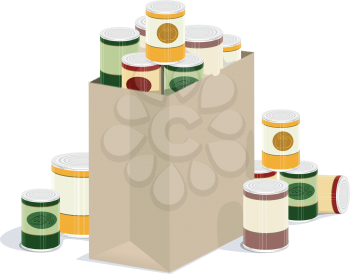 Royalty Free Clipart Image of a Bag of Canned Goods