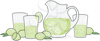 Royalty Free Clipart Image of a Pitcher and Glasses of Limeade