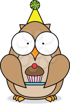 Royalty Free Clipart Image of an Owl With a Cupcake