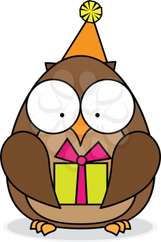 Royalty Free Clipart Image of an Owl With a Present