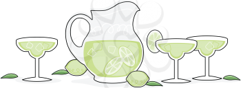 Royalty Free Clipart Image of a Pitcher and Glasses of Margueritas