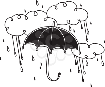 Royalty Free Clipart Image of an Umbrella on a Rainy Day
