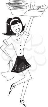Royalty Free Clipart Image of a Girl With Dirty Dishes