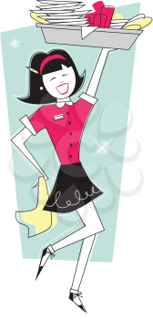 Royalty Free Clipart Image of a Girl With Dirty Dishes