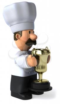 Royalty Free CLipart Image of a Chef Holding a Trophy