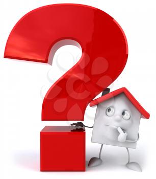 Royalty Free Clipart Image of a House and a Question Mark