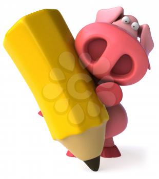 Royalty Free Clipart Image of a Pig With Crayon