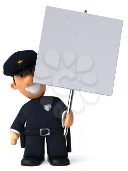 Royalty Free Clipart Image of a Policeman Holding a Sign