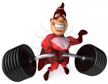 Royalty Free Clipart Image of a Superhero With Barbells