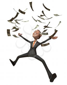 Royalty Free 3d Clipart Image of an Asian Businessman With Money Raining Down Around Him