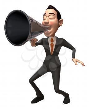 Royalty Free 3d Clipart Image of an Asian Businessman Speaking into a Megaphone