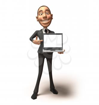 Royalty Free 3d Clipart Image of a Businessman Holding a Laptop Computer