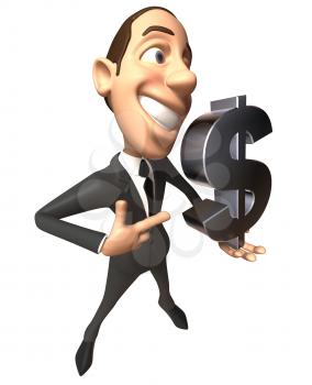 Royalty Free 3d Clipart Image of a Businessman Holding a Large Dollar Sign