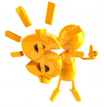 Royalty Free 3d Clipart Image of a Yellow Guy Holding a Large Dollar Sign