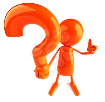 Royalty Free 3d Clipart Image of a Red Guy Holding a Large Question Mark