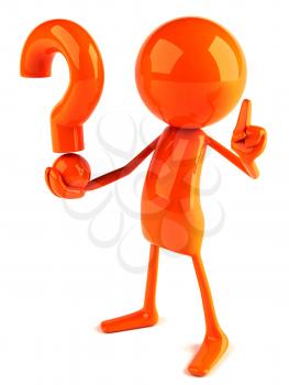 Royalty Free 3d Clipart Image of a Red Guy Holding a Large Question Mark