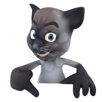 Royalty Free 3d Clipart Image of a Cat Pointing to a Sign Board