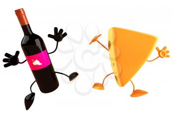 Royalty Free 3d Clipart Image of a Block of Cheese and Wine