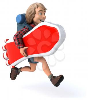 Man solo traveling backpacker - 3D Illustration