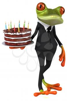 Fun frog with a birthday cake - 3D Illustration