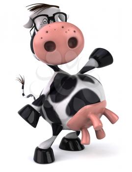 Royalty Free Clipart Image of a Standing Holstein Cow Wearing Spectacles