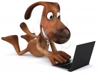 Royalty Free 3d Clipart Image of a Dog Laying in Front of a Laptop Computer