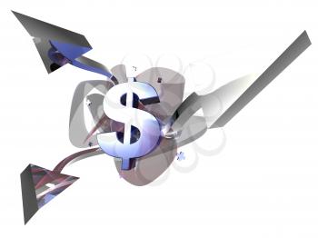 Royalty Free 3d Clipart Image of a Dollar Sign With an Arrow Pointing Upwards