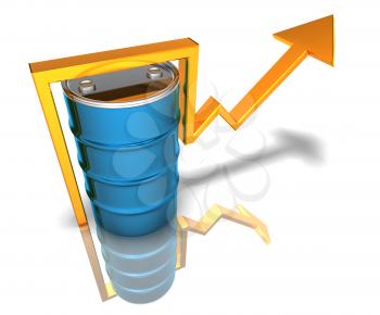 Royalty Free 3d Clipart Image of an Oil Barrel With an Arrow Pointing Upwards