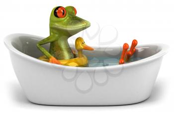 Royalty Free Clipart Image of a Frog in a Bathtub