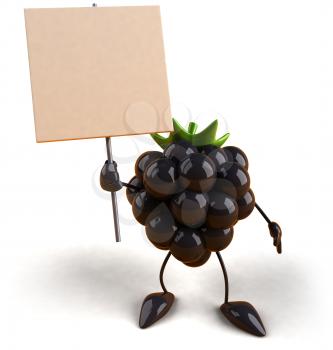 Royalty Free 3d Clipart Image of a Blackberry Holding a Sign