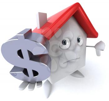 Royalty Free 3d Clipart Image of a House Holding a Dollar Sign Giving a Thumbs Down Sign