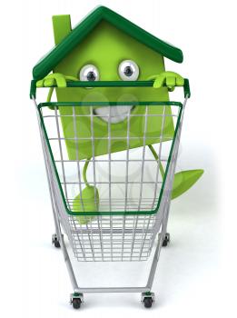 Royalty Free 3d Clipart Image of a House Pushing a Shopping Cart