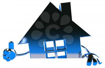Royalty Free 3d Clipart Image of a House Giving a Thumbs Up Sign