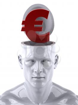Royalty Free 3d Clipart Image of a Male Thinking About a Euro Sign