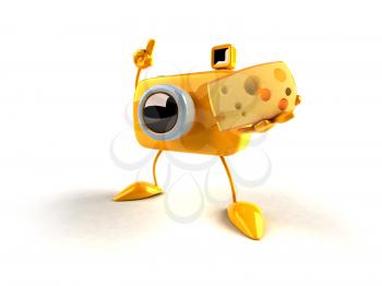 Royalty Free 3d Clipart Image of a Camera Holding a Piece of Cheese