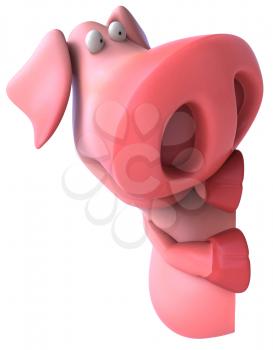Royalty Free Clipart Image of a Pig Peering Out at Something