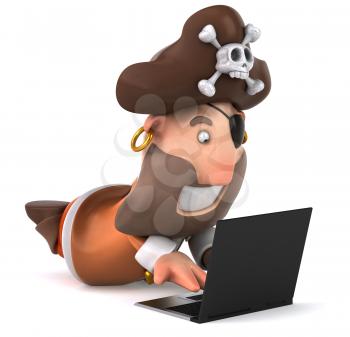 Royalty Free Clipart Image of a Pirate Working on a Laptop