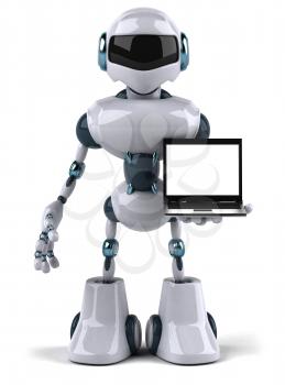 Royalty Free Clipart Image of a Robot With a Laptop