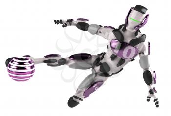 Royalty Free 3d Clipart Image of a Robot Kicking a Ball
