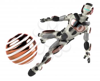 Royalty Free 3d Clipart Image of a Robot Kicking a Ball