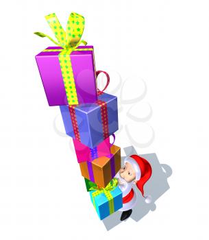 Royalty Free 3d Clipart Image of Santa Holding a Stack of Gifts