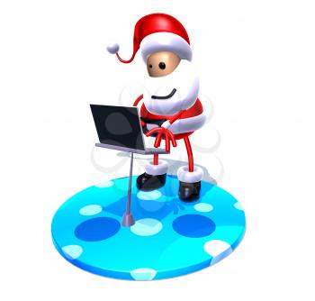Royalty Free 3d Clipart Image of Santa Working on a Laptop Computer