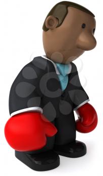 Royalty Free Clipart Image of an African American Businessman With Boxing Gloves