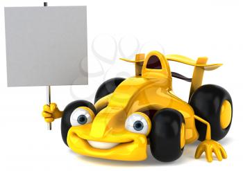 Royalty Free Clipart Image of a Racing Car With a Sign