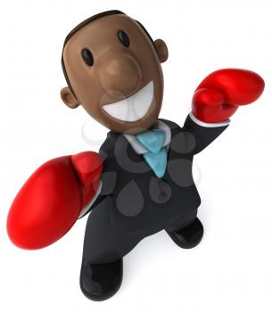 Royalty Free Clipart Image of a Black Businessman in Boxing Gloves